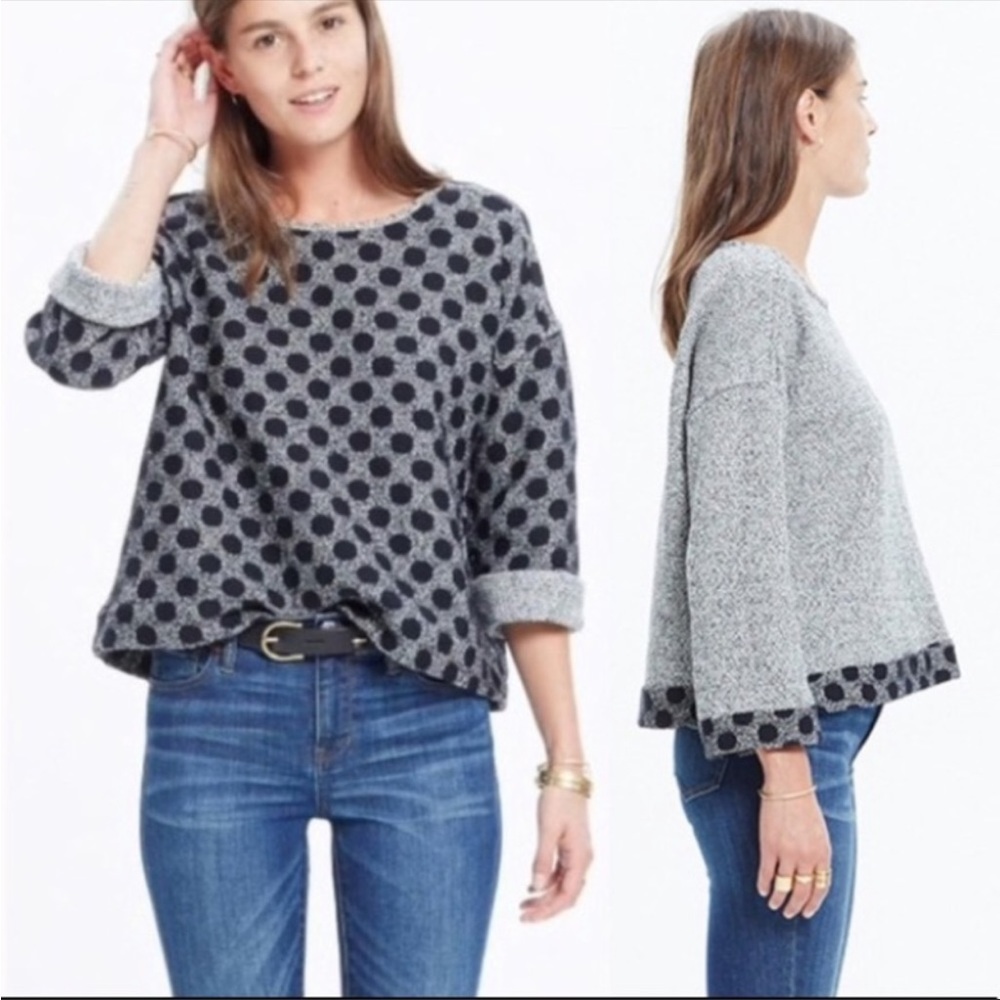 Madewell Reversible 3/4 Sleeve Marled Polka Dot Sweater Top